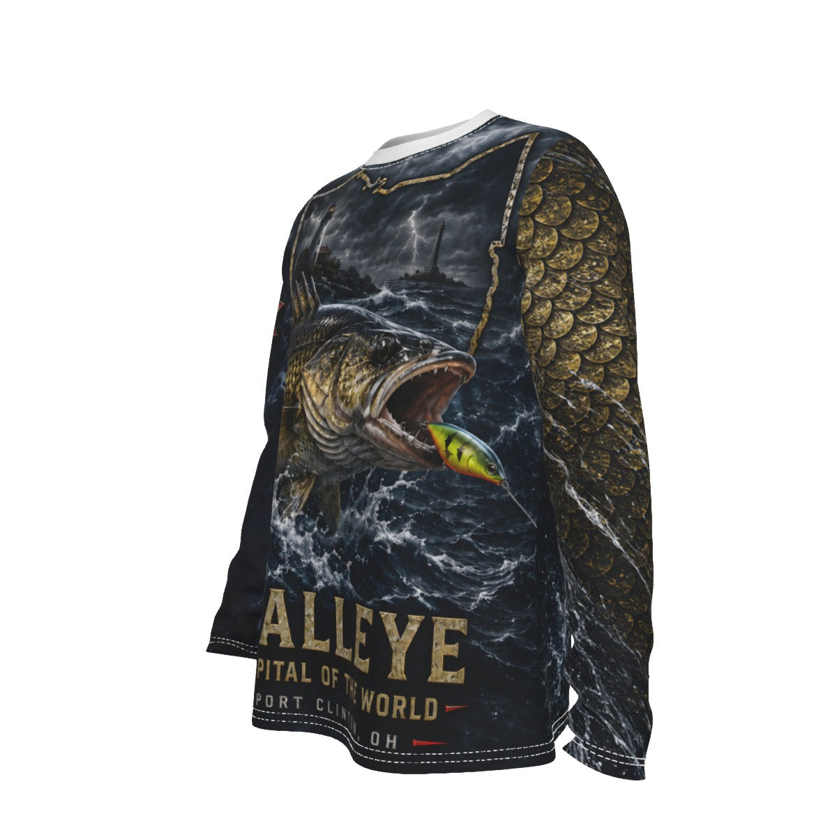 Personalized Ohio Lake Erie Walleye Fishing Long Sleeve Shirt