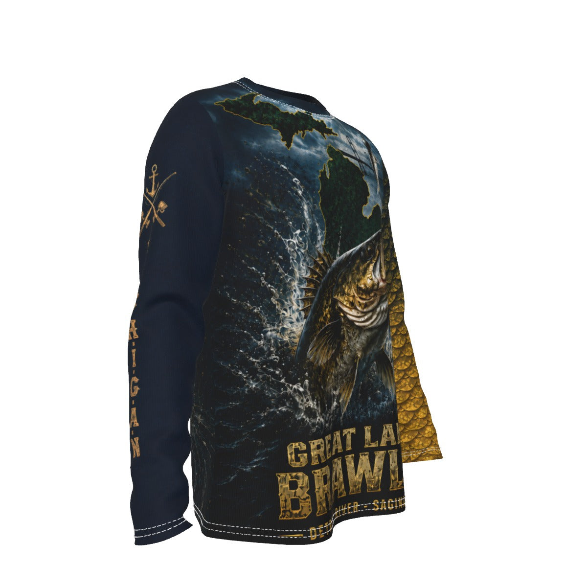 Personalized Michigan Walleye Fishing Long Sleeve Shirt