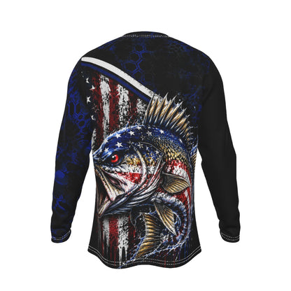 Patriotic Walleye Fishing Long Sleeve Shirt – All-Over Print
