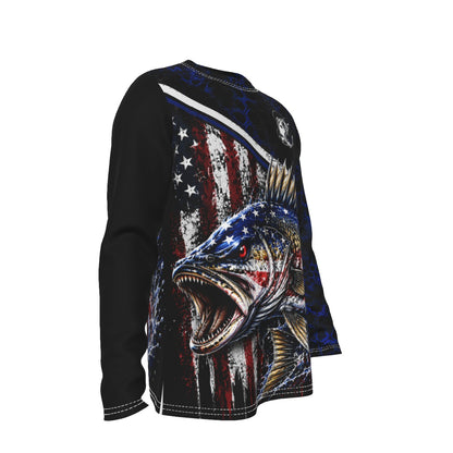 Patriotic Walleye Fishing Long Sleeve Shirt – All-Over Print