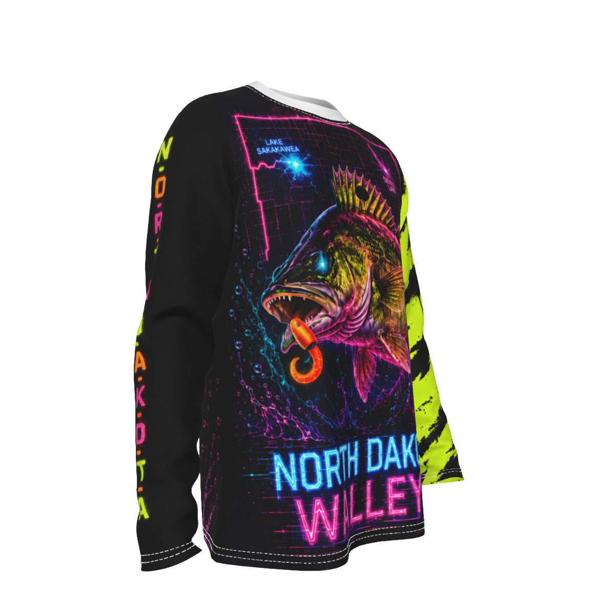 Personalized North Dakota Walleye Fishing Long Sleeve Shirt