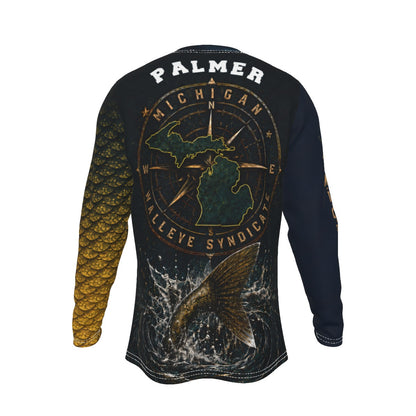 Personalized Michigan Walleye Fishing Long Sleeve Shirt