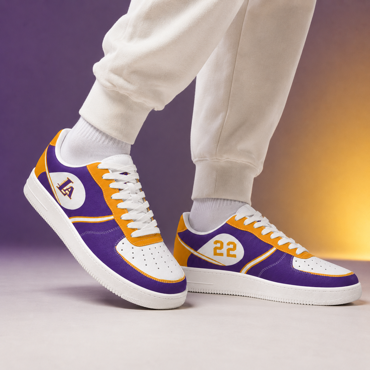 Personalized Purple & Gold Hoops Air Force Style Sneakers