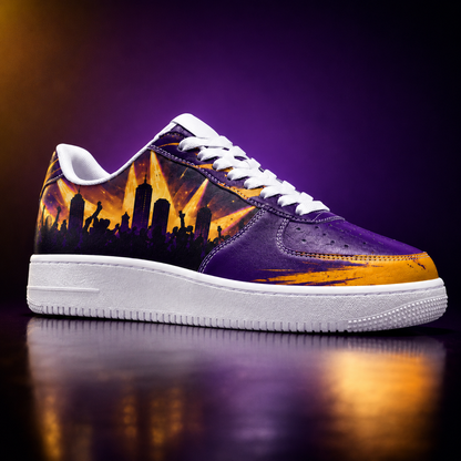 Purple & Gold Hoops Fan Custom Air Shoes – City Lights Edition
