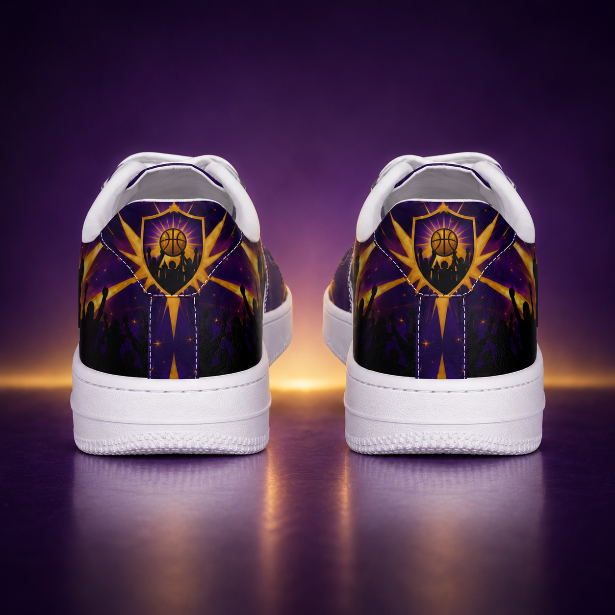 Purple & Gold Hoops Fan Custom Air Shoes – City Lights Edition