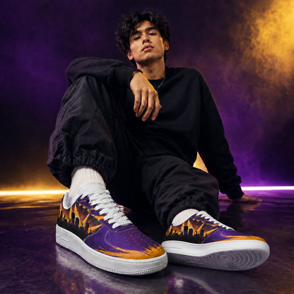 Purple & Gold Hoops Fan Custom Air Shoes – City Lights Edition